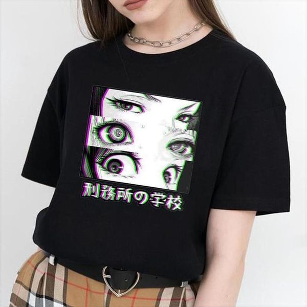 

japanese prison school print t shirt letter large size short female casual harajuku fun black short sleeved summer ulzzang gothic tee, White