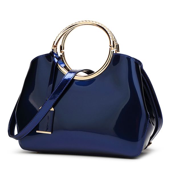 

azure blue black lacquer leather woman bag messenger bag handbag woman one shoulder bags
