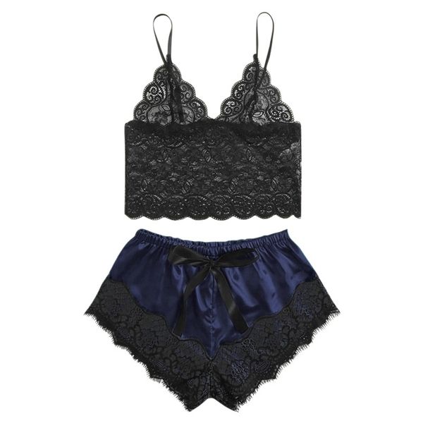 

pajamas set for women hollow out two-piece pijama lace camisole short pajamas suit vetements femmes, Black;red