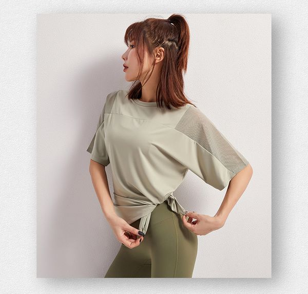 

2020 new sports women t-shirt short-sleeved loose casual shoulders mesh gown fitness running quick-drying yoga clothes breathble1, White