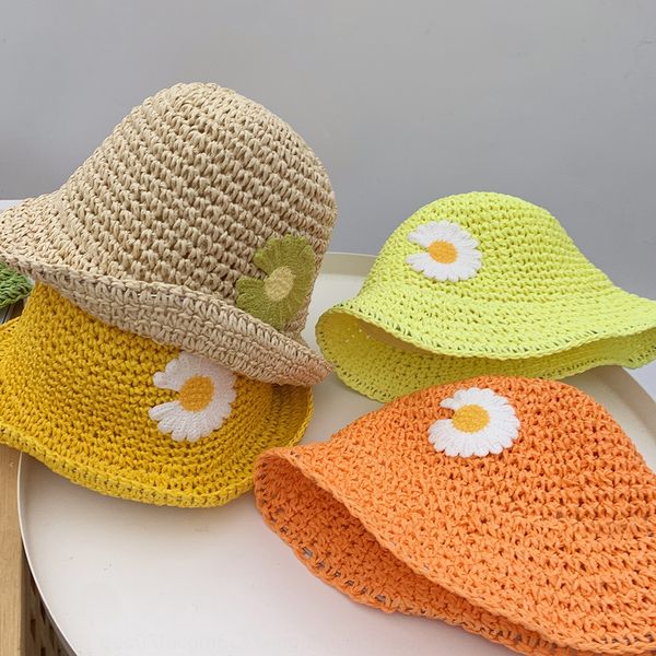 

new daisy children's baby girl candy color foldable flower sunshade manual sun straw hat sunscreen straw hat, Blue;gray