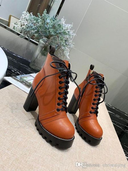 

luxury designer womens martin boots genuine leather short boots 10cm flat high heeled chunky platform womens casual ankle boot bottes w1, Black