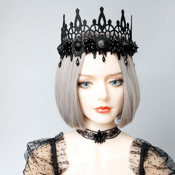 

black headband halloween party props death demon witch head crown with beaded tassel headdress mx200720, White;golden