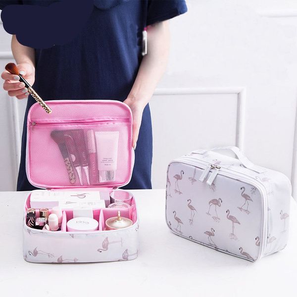 

women travel big cosmetic bag cartoon flamingo function makeup bag trunk zipper make up organizer storage pouch toiletry kit box