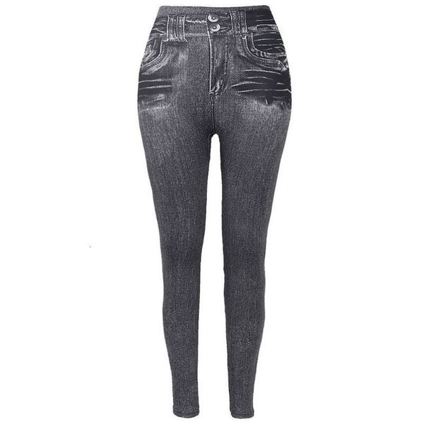 

women fleece lined winter jeggings seamless spandex faux jeans denim slim pencil pants, Black