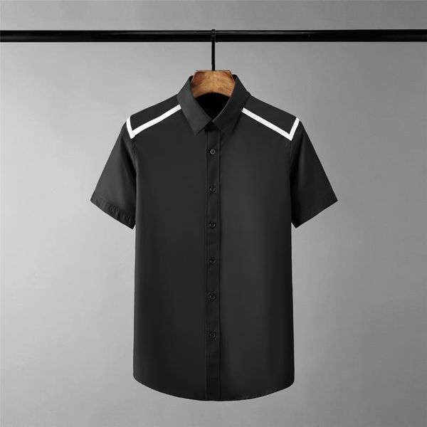 

new shoulder ribbon mens shirts luxury short sleeve business casual mens dress shirts plus size 4xl slim fit male, White;black
