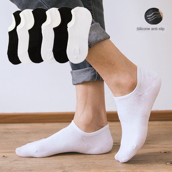 

summer new cotton men's boat solid color all-match silicone invisible men's socks silicone non-slip invisible socks, Black