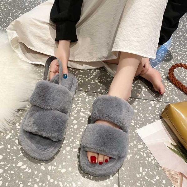 

winter's new fluffy slippers for women with platform indoor shoes cute fluffy bear lacing with flip-flops, Black