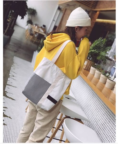 

women canvas shoulder bags cloth cotton shopping bags casual eco reusable handbag tote girls casual school yellow blue