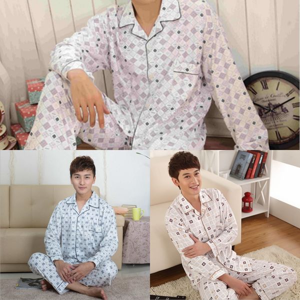 

btbxf middle-aged clothes clothes home furnishing clothing men's pajamas spring and autumn long sleeve cotton plus size summer middle-a, Blue;red