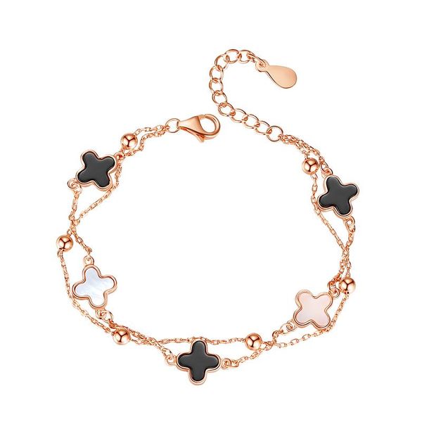

silver clover couple bracelet female ins niche design girlfriends student day 520 valentine's day gift to send his girlfriend, Black