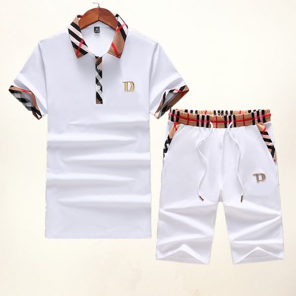 

summer mens tracksuit maserati printed men stall collar v-neck short sleeves pullover with casual jogger pants suits homme sportsuit c55, Gray