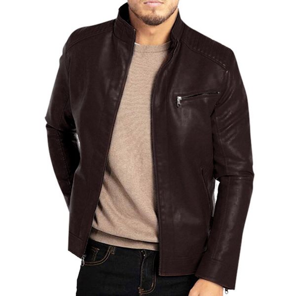 

men solid color jacket men's fit jacket zipper casual pu coat casual pocket coat pu fabrics men's fit, Black;brown