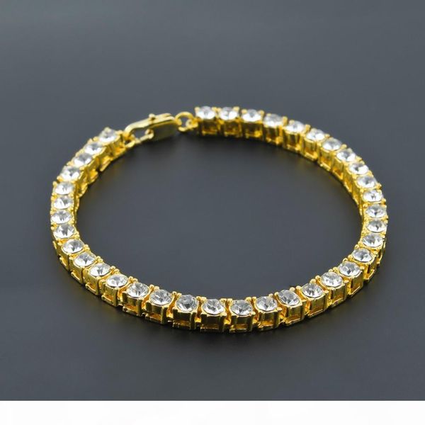 

7 8 9inches men iced out 1 row rhinestones bracelet men hip hop style clear simulated diamond bangles hq, Golden;silver