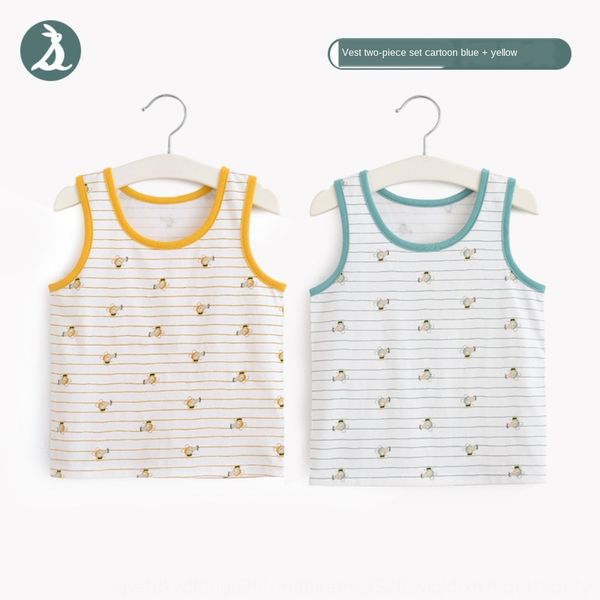 

children's pure cotton girls wear sleeveless vest summer clothes thin baby boy vest 2 pieces, Blue