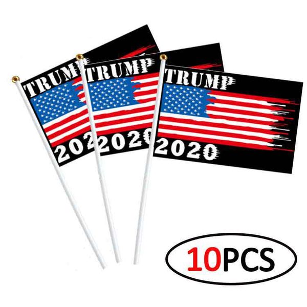 

21 styles trump hand flag 10pcs/set 14*21cm donald trump flying usa hand flag trump 2020 election banner flags dwf491