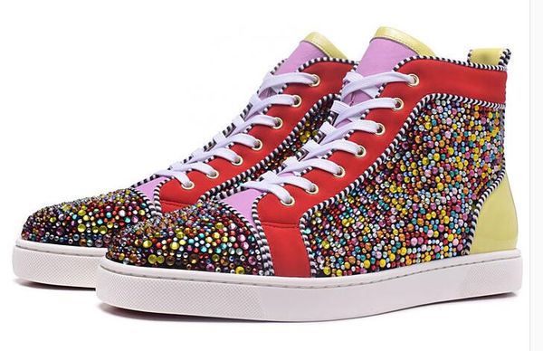 

2019 новая мода красочные rhinestone моды brand new шипованных квартиры обувь с красной подошвой вскользь ботинки партии замшевые кроссовки, Black