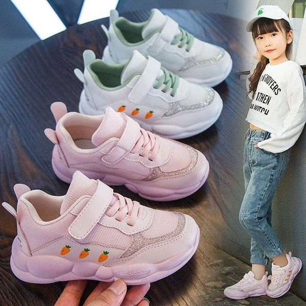 

xhhei девичьих мягкой подошвы кроссовок детские 2020 спорт спорта весной и осенью новые средний и большие дети дышащей студент папа обувь, Black