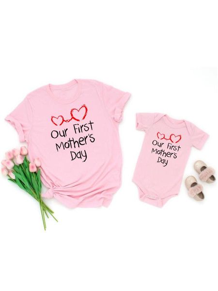 

our first mother's day mom & baby matching tees bodysuit & women shirt short sleeve family matching outfits, Blue