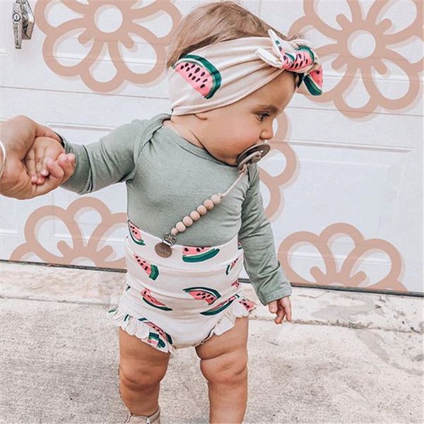

2020 summer newborn toddler kids baby girls casual romper printed shorts set sunsuit outfit 2 color, White