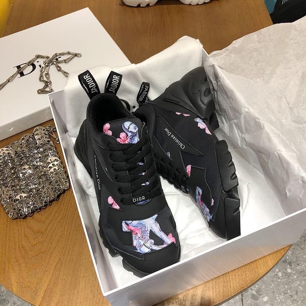 

new6 luxury ladies casual shoes trend personality sports shoes fashion thick bottom old shoes original box packaging fast delivery, Black