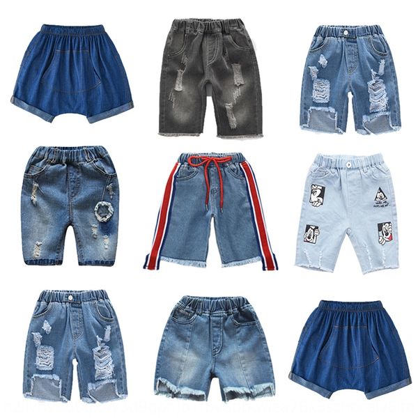

summer children's five-point children's hole pants and jeans shorts korean style boys' and girls' jeans pants, Blue