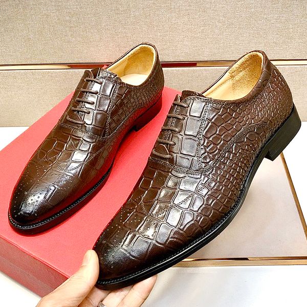 

new highquality mens embossed leather dress shoes, mens fashion dress wedding shoes, men's high-quality cowhide lace-up work with qwi, Black