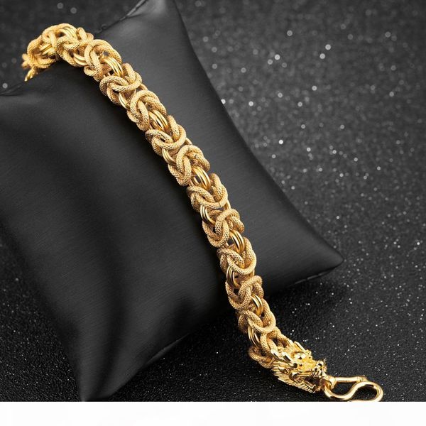 

thick heavy wrist bracelet chain 18kk yellow gold filled mens solid bracelet mens jewelry classic gift 7.87 inches, Black
