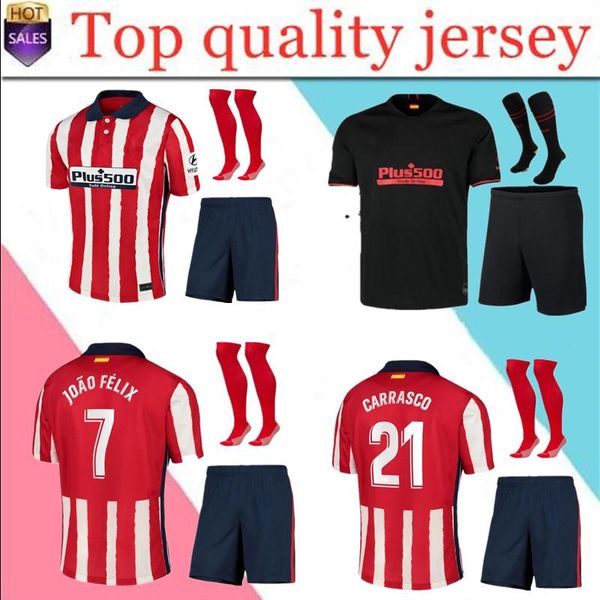 

men+kids kit 20 21 atletico joao felix madrid home red white soccer jerseys 19/20 koke saul godin football shirt kits camiseta de fÃº, Black;yellow