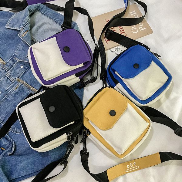 

south korea harajuku color matching small satchel female ins super fire fashion all-match student single-shoulder canvas bag