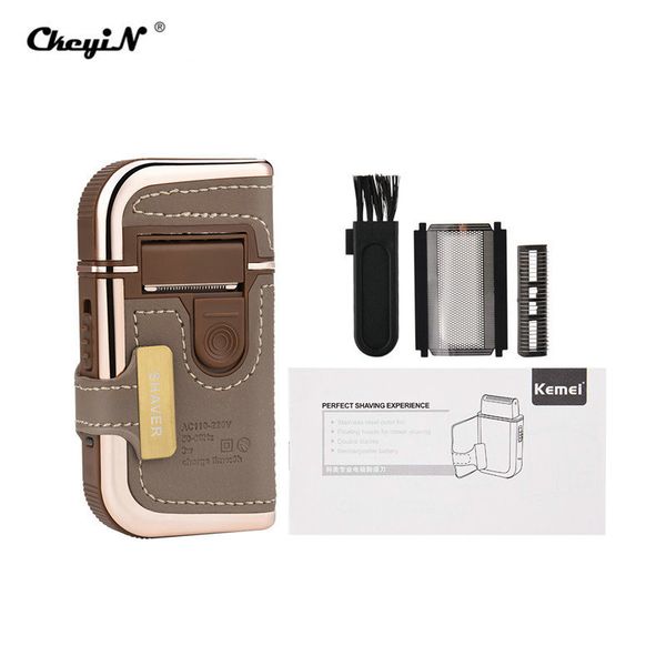 

2016 sanq kemei km 5600 2 in 1 leather case men electric shaver reciprocating rechargeable and cordless razor vintage brown hairclippers2010