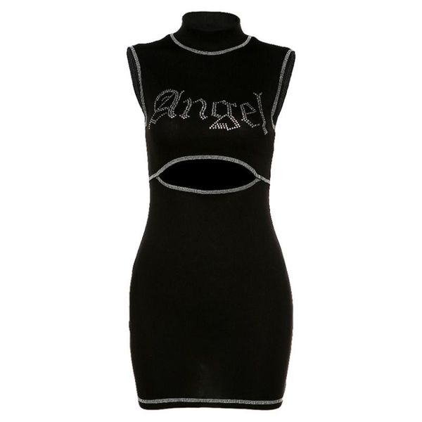 

gothic short black dress club cut out crack letter printed women dress cotton summer mini bodycon casual high waist, Black;gray