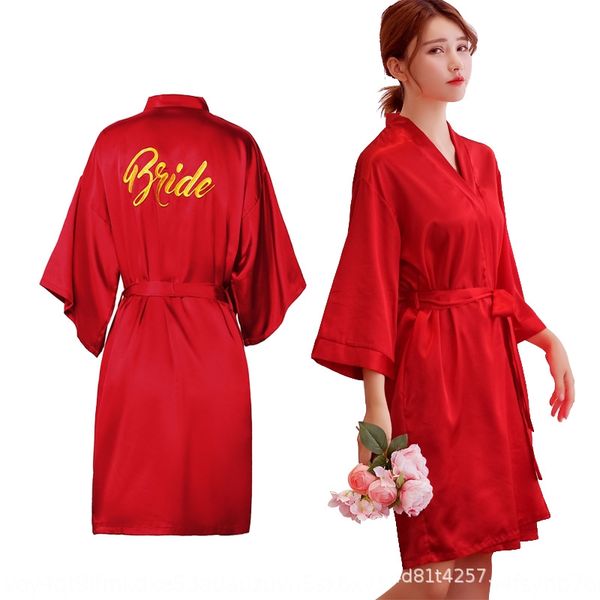 

autumn embroidered lady silk pajamas cardigan pajamas embroidery nightgown bridesmaid satin bathrobe bride robe bathrobe, Blue;red