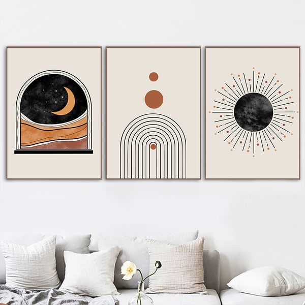 

mid century paintings abstract moon sun poster line drawing rainbow art print starry sky posters wall pictures for home decor