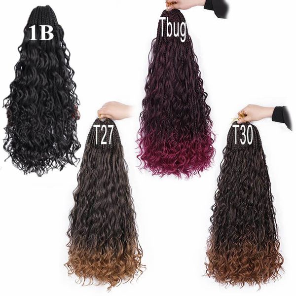 Caixa de goddess tranças com crochet sintético encaracolado boêmio com cachos 24inch boho trançou extensão de cabelo trançado