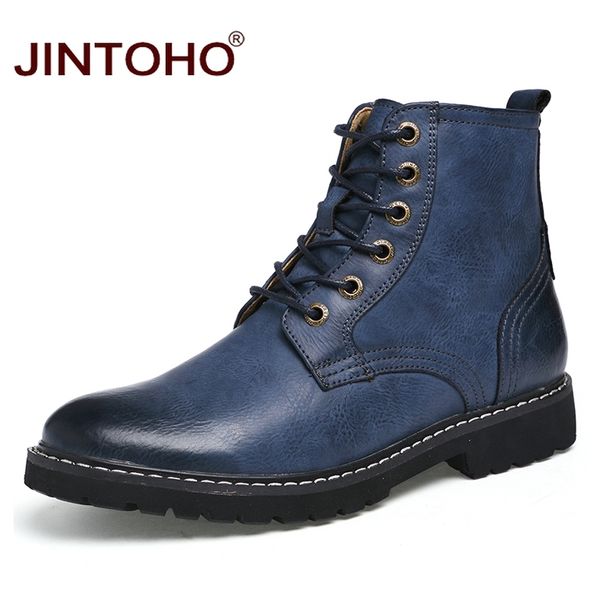 

jintoho leather men winter shoes fashion men winter boots pointed toe mid-calf boots for men male leather boots t200722, Black