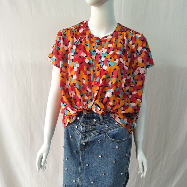 

women shirt colorful printing short sleeve shirt, White