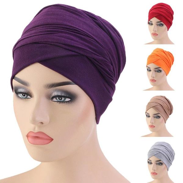 

women muslim long tail scarf head wrap hat turban hijab hair loss cancer caps beanie headscarf plain arab islam bandanas casual, Red
