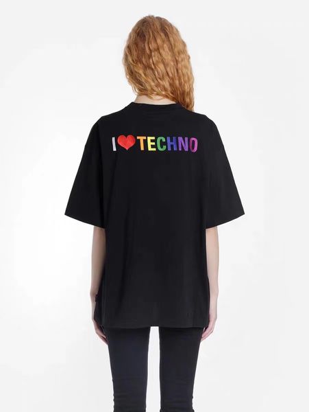 

fashion mens women t-shirt with i love techno embroidery tee fashion men women comfort cool tee 2 colors plus size xs-m, White;black