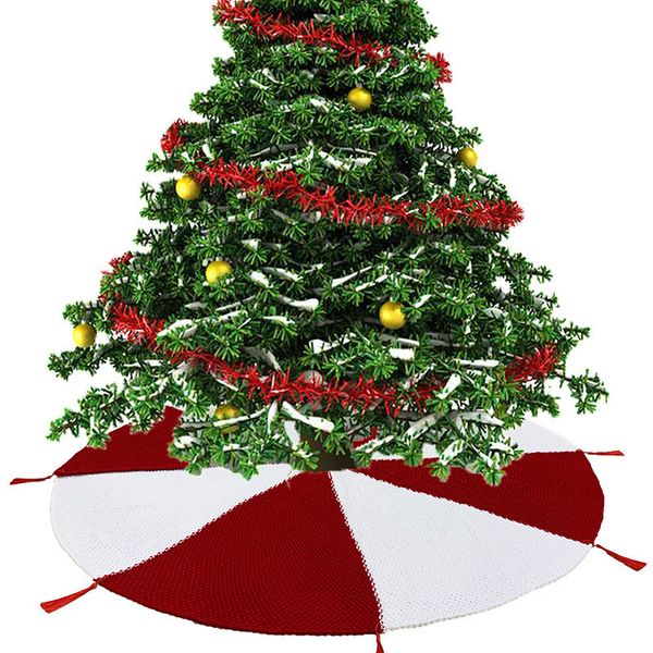 Вязание Xmas Tree юбка 120см Красный Белый Вязаная кисточкой Рождественская елка Юбка Отель Магазин Home Christmas Decor Tree