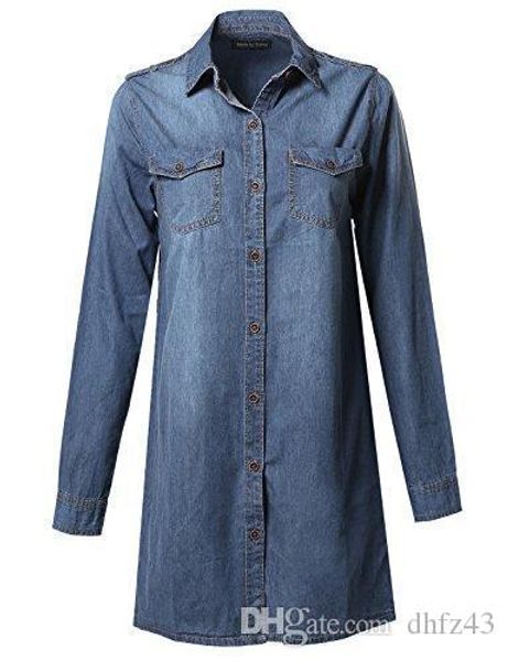 

women's classic denim long sleeve buttondown dress top, Black;gray