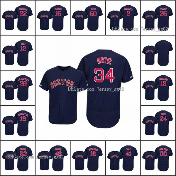 

boston red sox #50 mookie betts 34 david ortiz 41 chris sale men women youth 150th anniversary authentic flex base custom jersey, Black