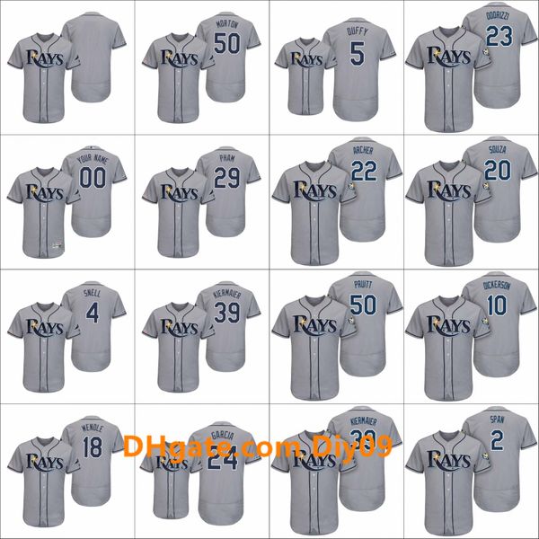 

tampa bay rays men #5 matt duffy 23 jake odorizzi 4 blake snell women youth anniversary road flex base custom jersey, Black