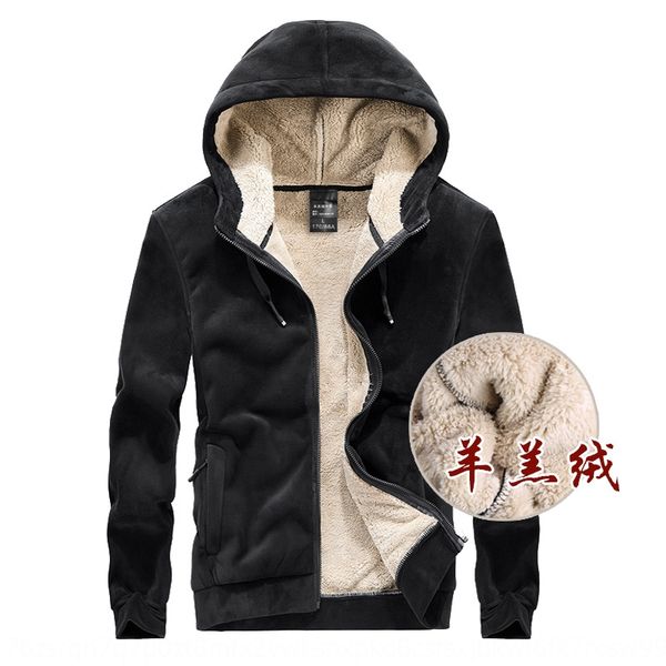 

zprko lamb cardigan wool cardigan wool coat woollarge size sweater men's sports jacket fleece hooded thickened sweater hoodie silver fo, Black