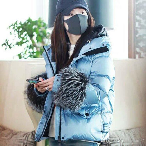 

2019 ladies down jacket sleeve fox fur down jacket ski windproof down jacket thickened to keep warm lady, Black
