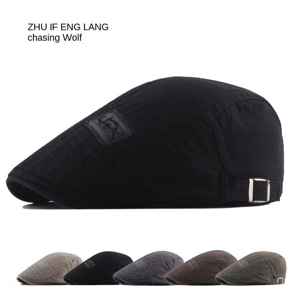 

men's autumn cloth embroidered cotton cap simple beret beret british style forward hat, Blue;gray