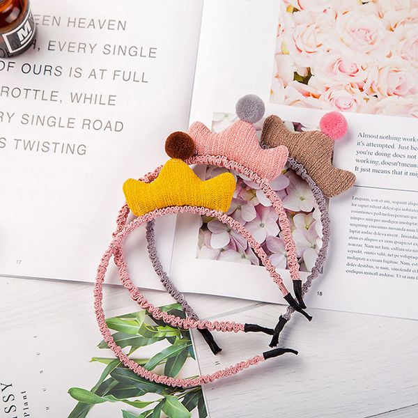 

hair accessories 2021 cartoon knitted crown baby girls headband hairball bands sweet children korean wholesale, Slivery;white