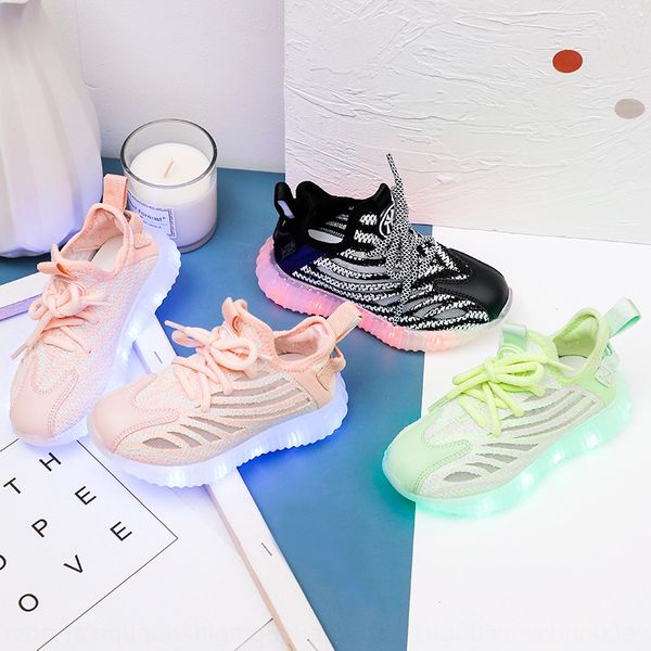 

9mayz яркие детские 2020 новый корейский спорт детская обувь кроссовки usb зарядка дышащий летающий тканой сетки мальчиков и девочек спортив, Black