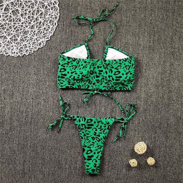 

green leopard print bikini 2020 women swimsuits solid black high waist women swimwear beach swimming suits, White;black
