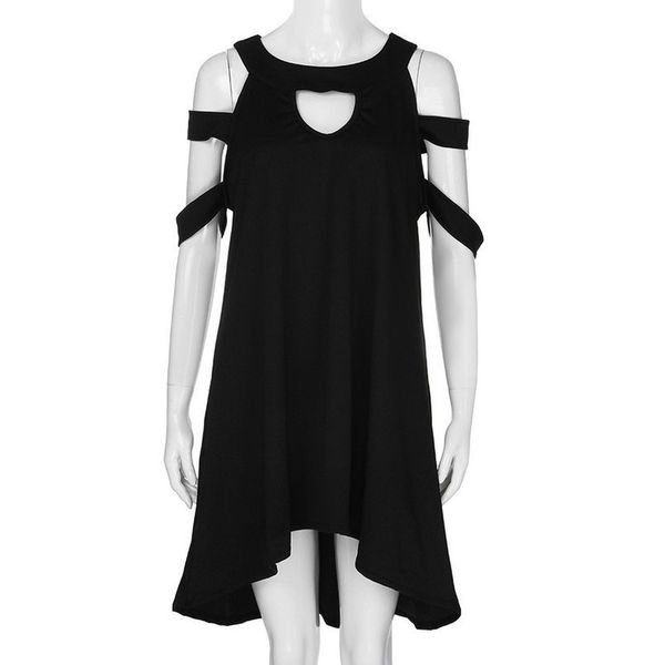 

women 2020 off shoulder short sleeve party dresses hollow out dress women summer dress elegant knee length solid dress, Black;gray